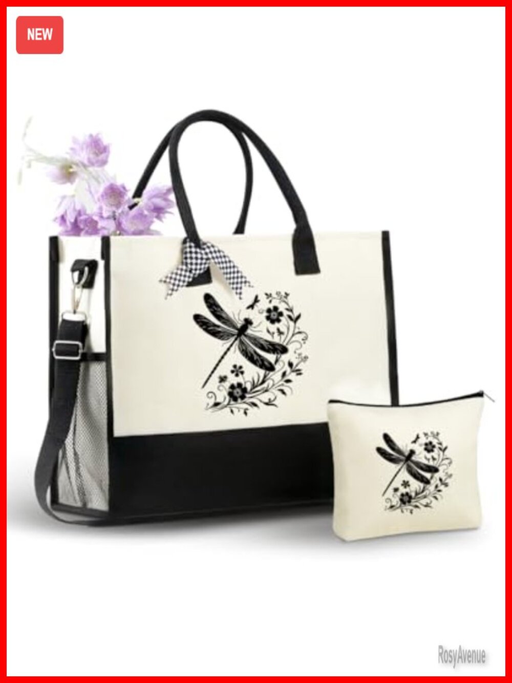 Canvas Tote Bag with Zipper and Shoulder Strap Dragonfly Gift Set